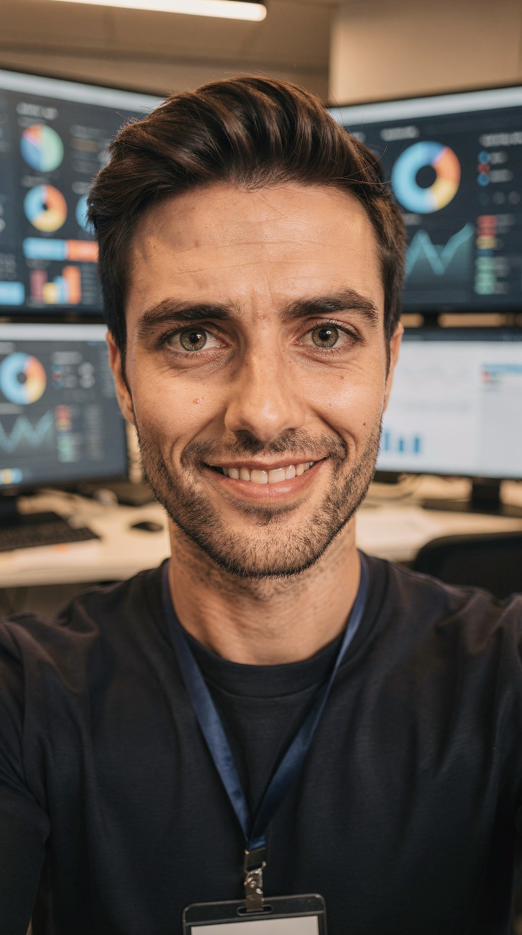 Confident SEO practitioner at a data workstation
